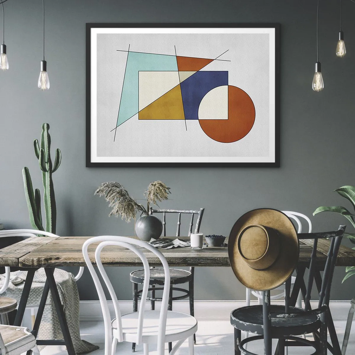 Poster in een zwarte lijst - Abstractie: modernistisch plezier - 70x50 cm
