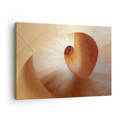 Schilderen op canvas - Abstracte spiraal in tinten hout en lichtbruin - 70x50cm - Architecturale serpentijn - Moderne wanddecoratie voor woonkamer en slaapkamer ARTTOR