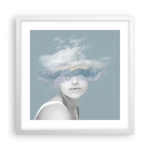 Poster in een witte lijst - Met hoofd in de wolken - 40x40 cm