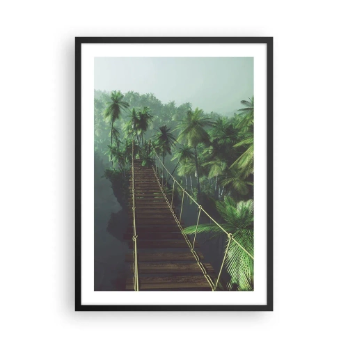 Poster in een zwarte lijst - Een hangbrug in een tropisch bos vol palmbomen - 50x70cm - Over de branding van groen - Moderne wanddecoratie voor woonkamer en slaapkamer ARTTOR