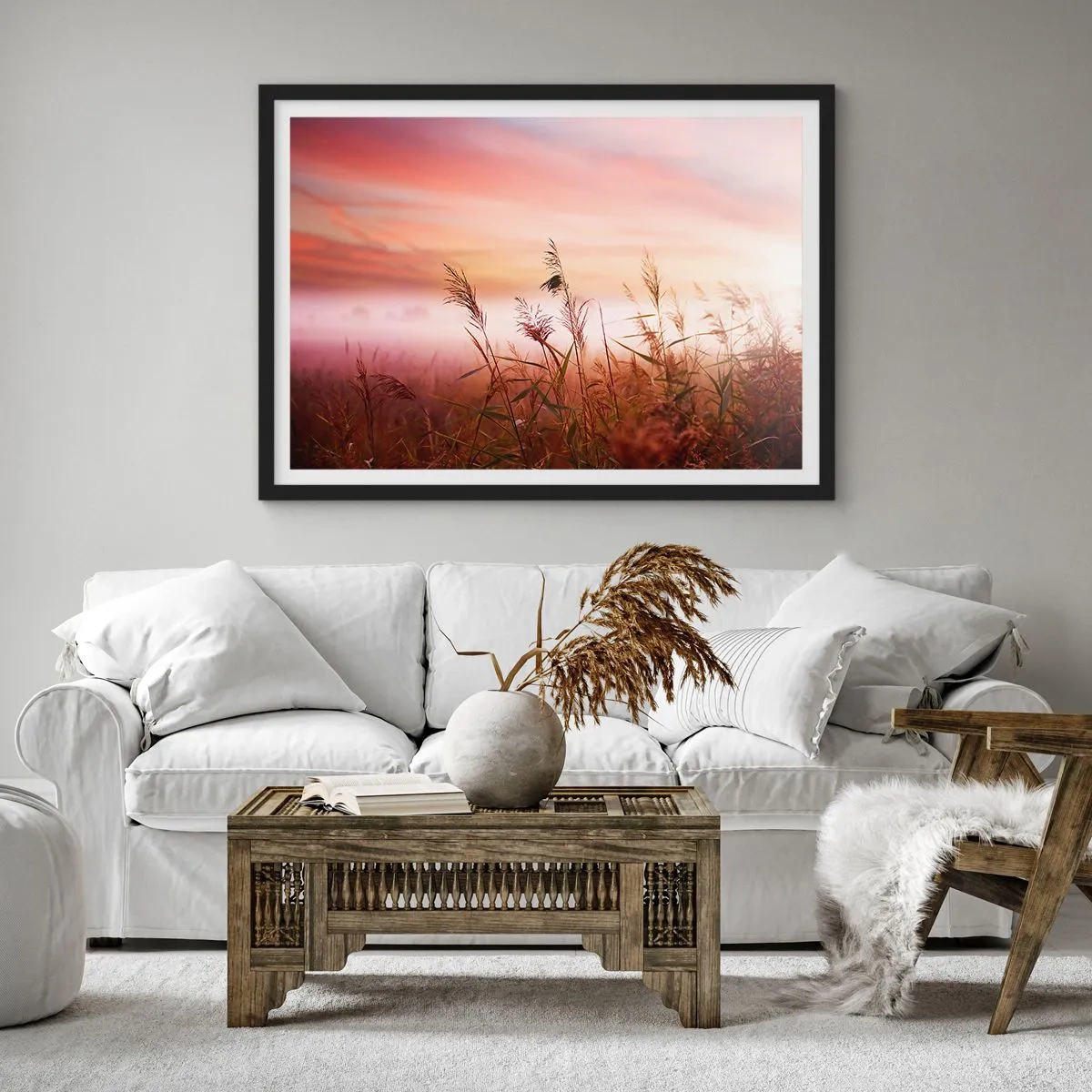 Poster in een zwarte lijst - Vliegers, paardebloemen, wind - 100x70 cm