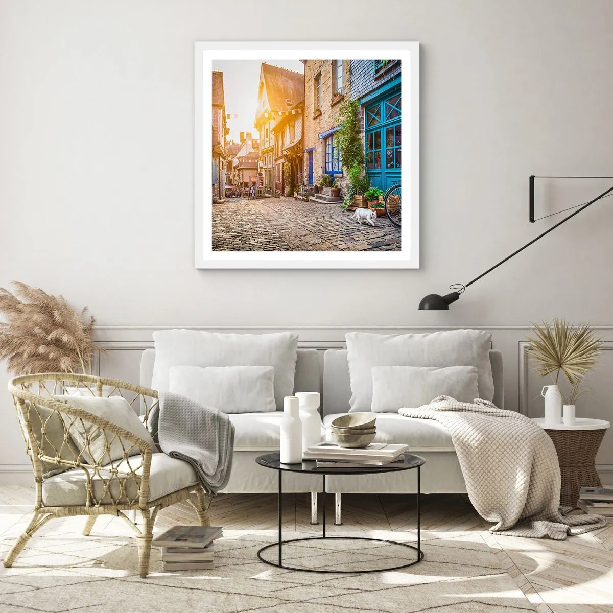 Poster in een witte lijst - De witte geest van het stadje - 60x60 cm