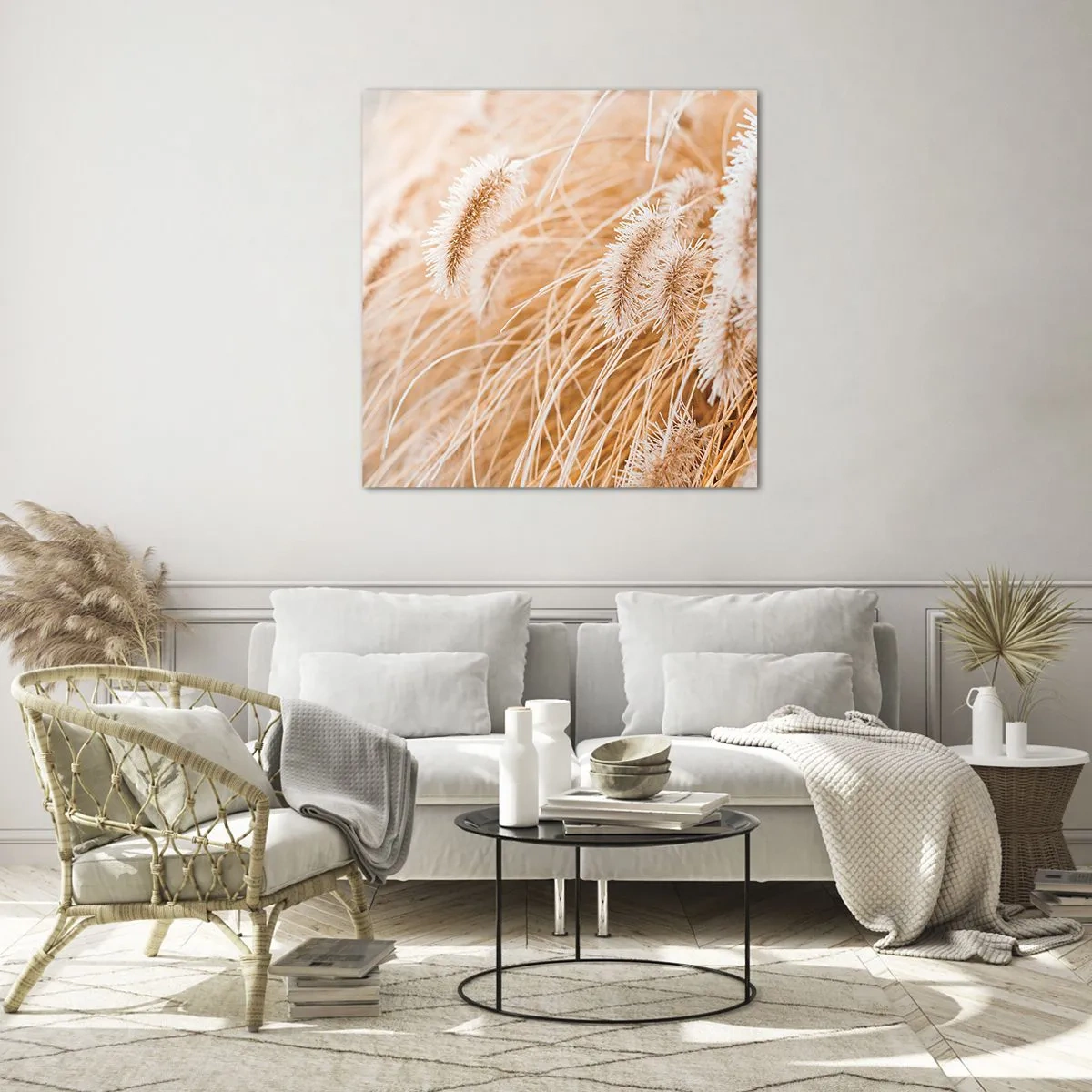 Schilderen op glas - Het gouden geritsel van het gras - 70x70 cm