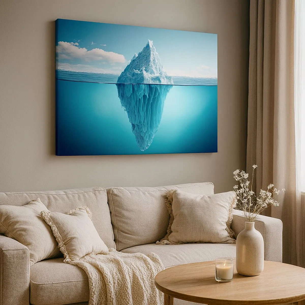 Schilderen op canvas - Een ijsberg zichtbaar boven en onder het wateroppervlak - 70x50cm - Koningin van het ijs - Moderne wanddecoratie voor woonkamer en slaapkamer ARTTOR