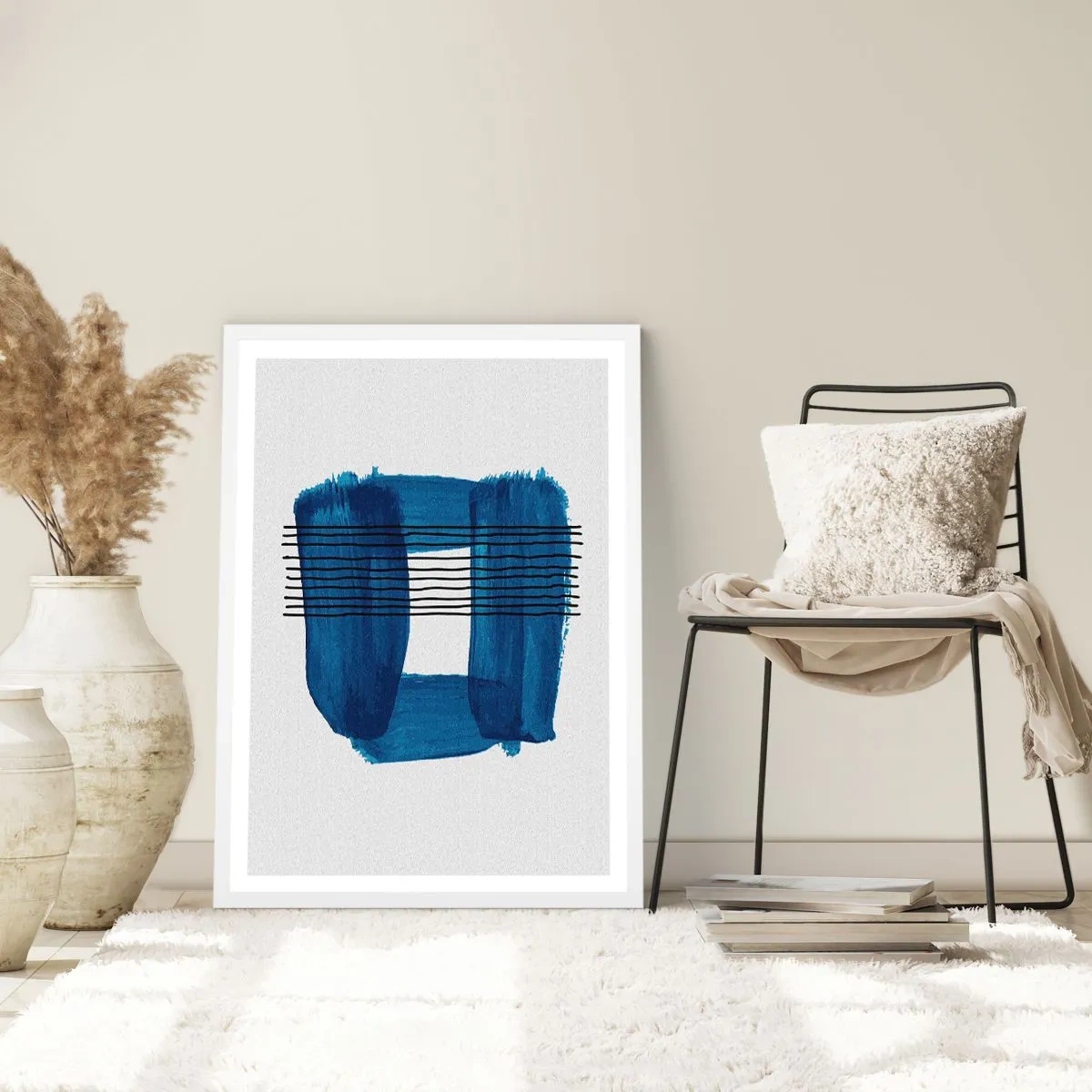 Poster in een witte lijst - Blauwe en zwarte compositie - 70x100 cm