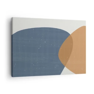 Schilderen op canvas - Een minimalistische geometrische compositie in tinten blauw en oranje. - 70x50cm - Ovalen en invloeden - Moderne wanddecoratie voor woonkamer en slaapkamer ARTTOR