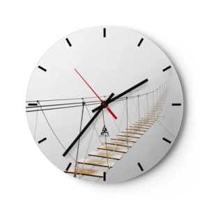 Wandklok - Klok - Vrouw in zwarte jurk zittend op balkon in zwart-wit - 30x30cm - Waar zal het je brengen? - Moderne wanddecoratie voor woonkamer, keuken en slaapkamer ARTTOR