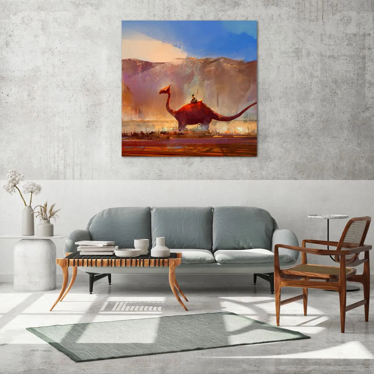 Schilderen op glas - Als ze niet waren uitgestorven - 70x70 cm