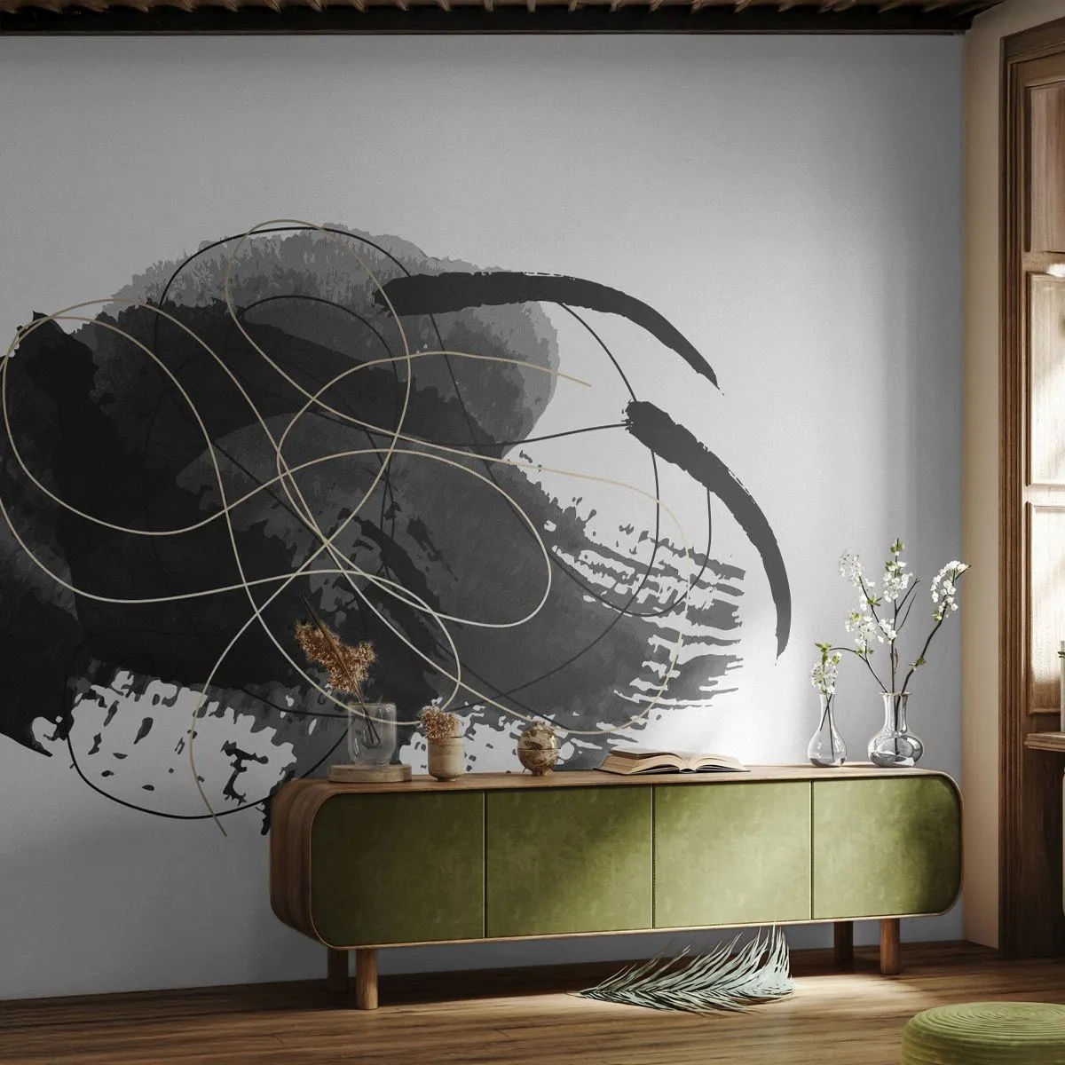 Fotobehang Standard Eco - Gemaakt uit zwart - Abstractie, Deel, Moderne kunst - 400x280 cm