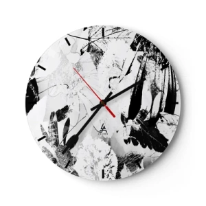 Wandklok - Klok - Zwart-wit bloemen- en bladpatroon in een artistieke stijl - 30x30cm - Herfst in cameralens - Moderne wanddecoratie voor woonkamer, keuken en slaapkamer ARTTOR