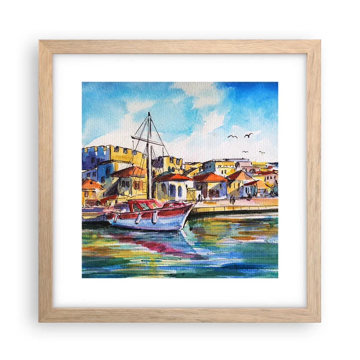 Een poster in een licht eiken lijst - Regenboogmiddag - 30x30 cm