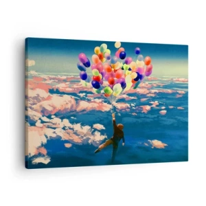 Schilderen op canvas - Een figuur die boven de wolken zweeft met kleurrijke ballonnen - 70x50cm - Een kinderdroom komt uit - Moderne wanddecoratie voor woonkamer en slaapkamer ARTTOR