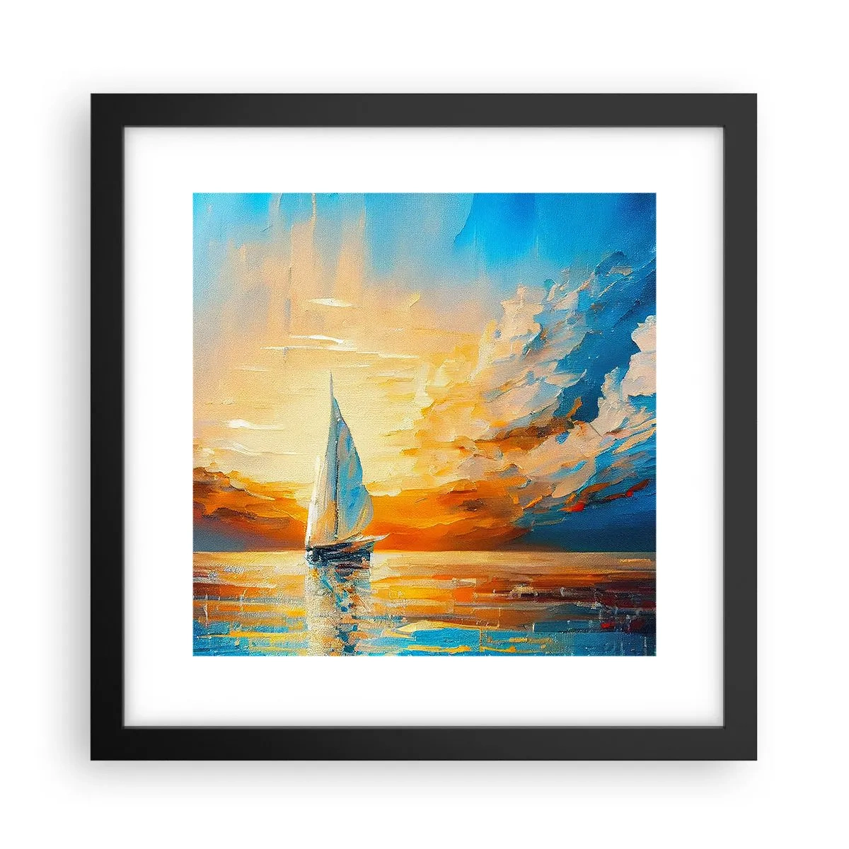 Poster in een zwarte lijst - Zeilen in goud - 30x30 cm