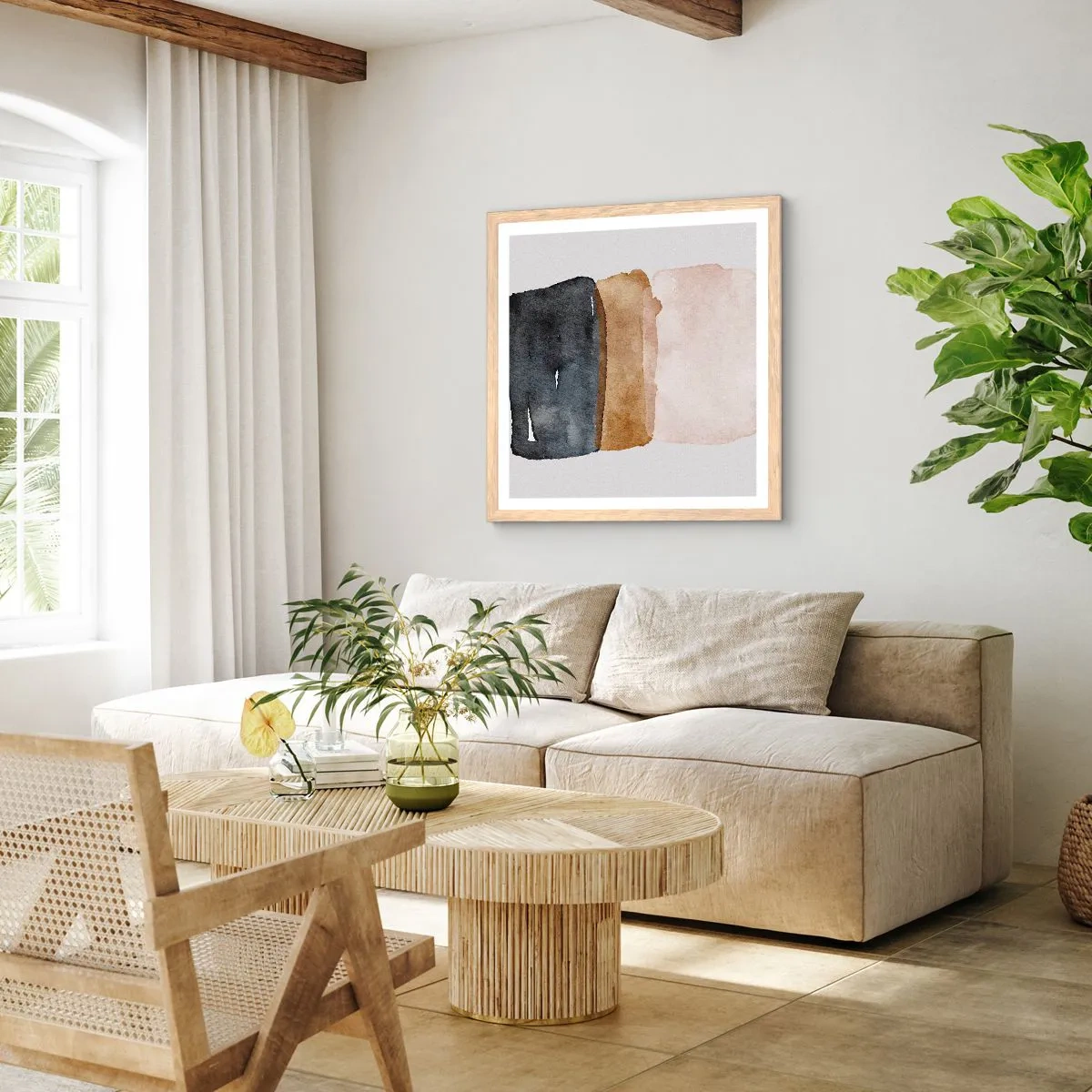 Een poster in een licht eiken lijst - De samenstelling van de kleuren van de aarde - 40x40 cm