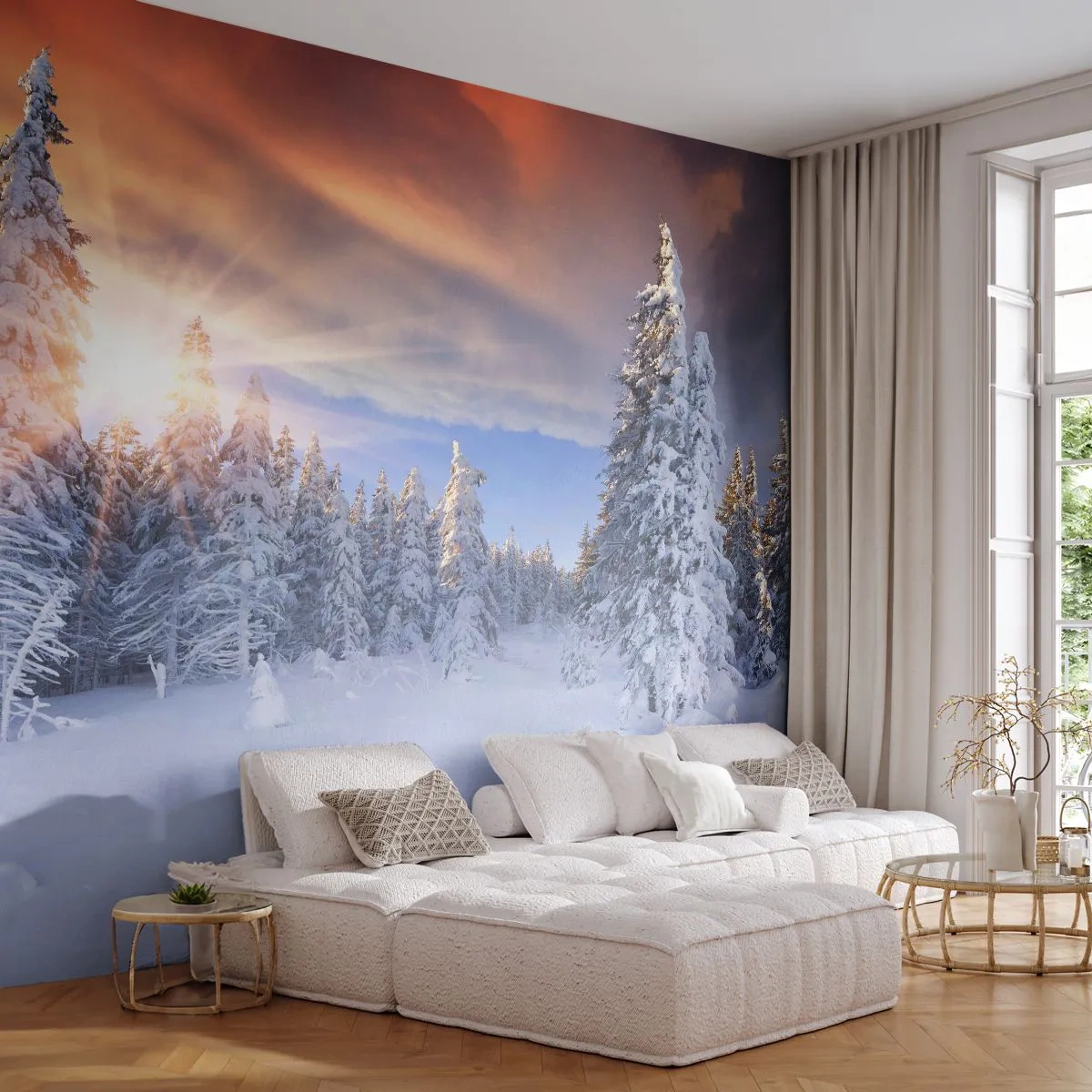 Fotobehang Premium Canvas - Het sneeuwspektakel van de natuur - Landschap, Woud, Winter - 250x175 cm