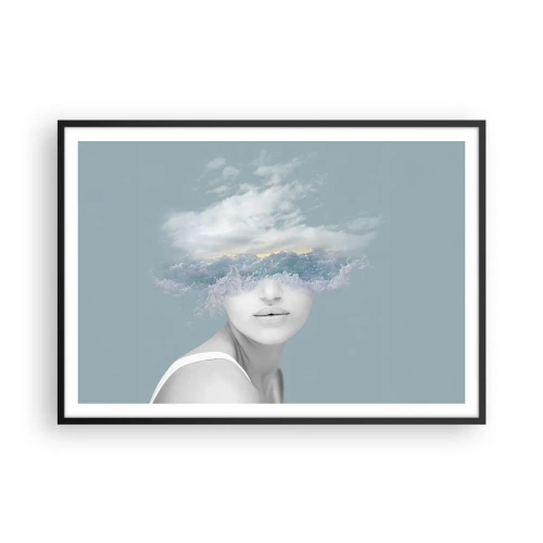 Poster in een zwarte lijst - Met hoofd in de wolken - 100x70 cm