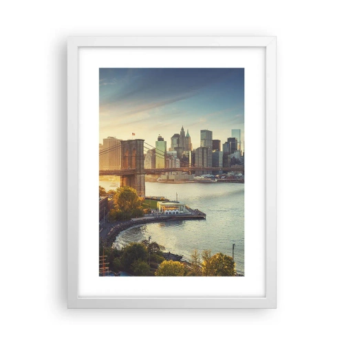 Poster in een witte lijst - Dageraad in de grote stad - 30x40 cm