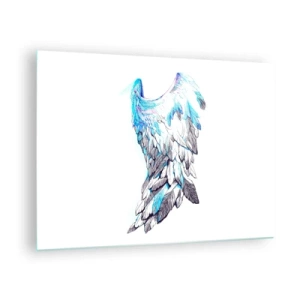 Schilderen op glas - Engelen vleugels in tinten blauw en grijs - 70x50cm - Ik heb vleugels nodig - Moderne wanddecoratie voor woonkamer en slaapkamer ARTTOR