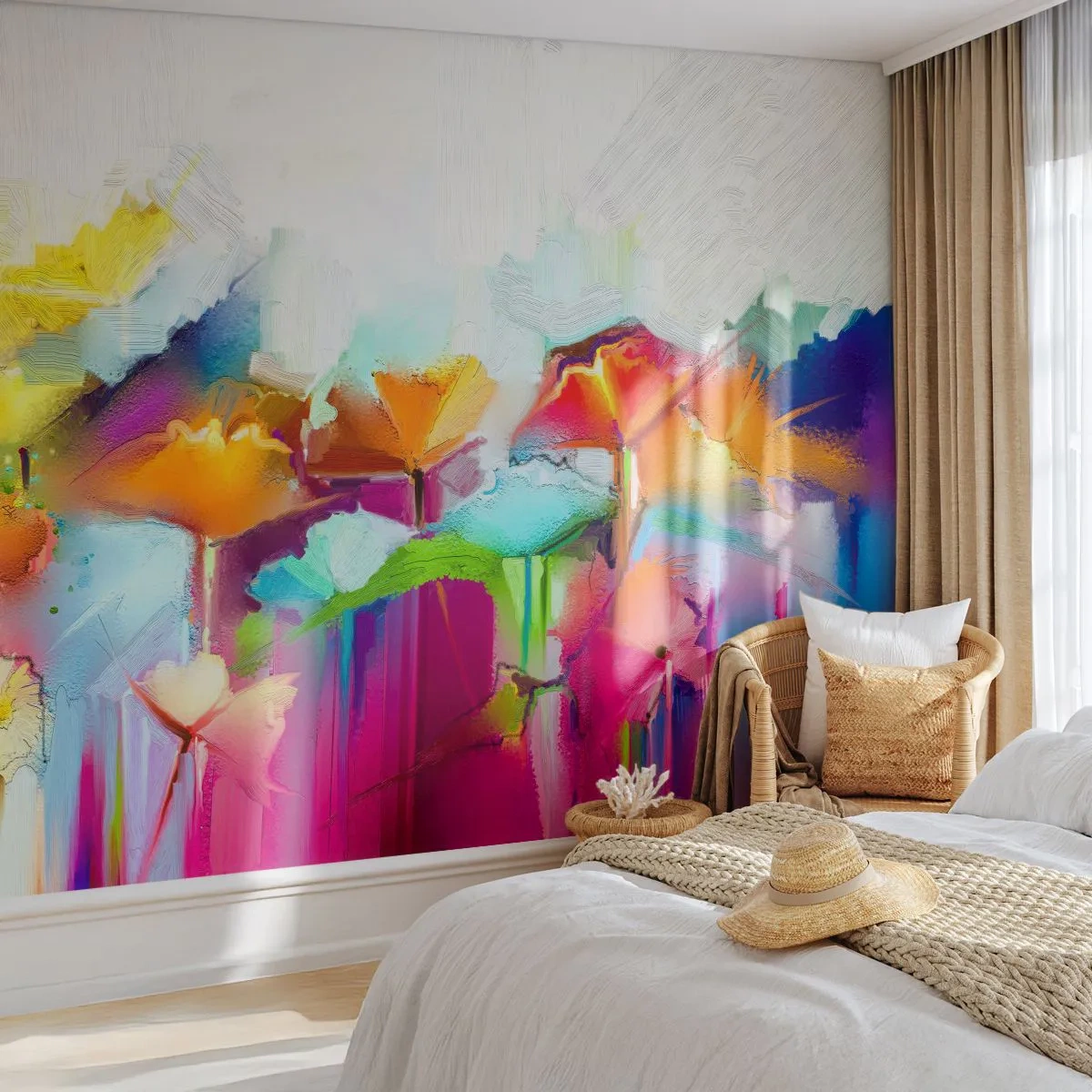 Fotobehang Premium Sand - De regenboog is tot bloei gekomen - Abstractie, Bloemen, Deel - 200x140 cm