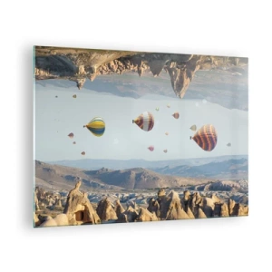 Schilderen op glas - Kleurrijke ballonnen boven het rotsachtige landschap van Cappadocië - 70x50cm - Alles is hier mogelijk - Moderne wanddecoratie voor woonkamer en slaapkamer ARTTOR