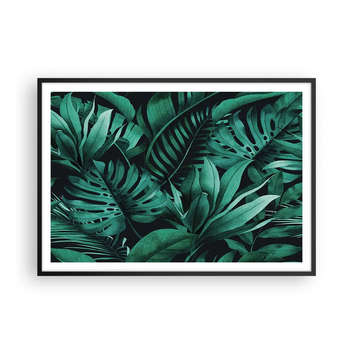 Poster in een zwarte lijst - De diepte van tropisch groen - 100x70 cm