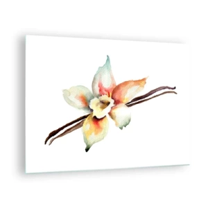 Schilderen op glas - Aquarelillustratie van een vanillebloem op een witte achtergrond - 70x50cm - Zoetheid gemorst met verf - Moderne wanddecoratie voor woonkamer en slaapkamer ARTTOR