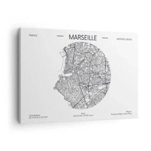 Schilderen op canvas - Kaart van Marseille in minimalistische stijl - 70x50cm - Anatomie van Marseille - Moderne wanddecoratie voor woonkamer en slaapkamer ARTTOR
