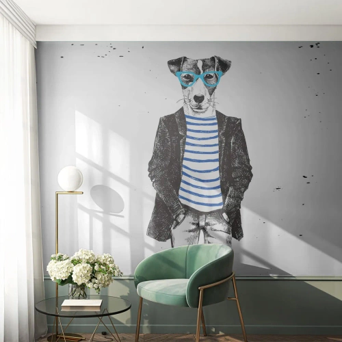 Fotobehang op maat Standard Eco - God behoed! - Abstractie, Man, Hond