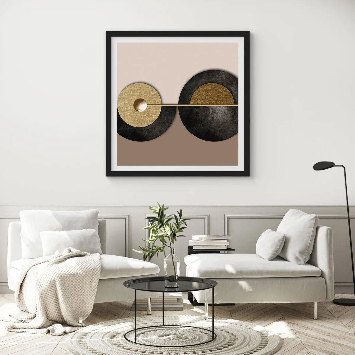 Poster in een zwarte lijst - Variaties rond de cirkel - 30x30 cm