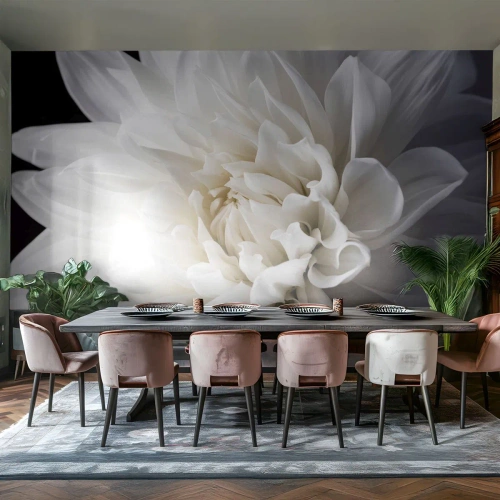 Fotobehang Standard Eco - Een close-up van een tere witte bloem - 100x70cm - Ochtend van de bruid - Moderne wanddecoratie voor woonkamer en slaapkamer ARTTOR