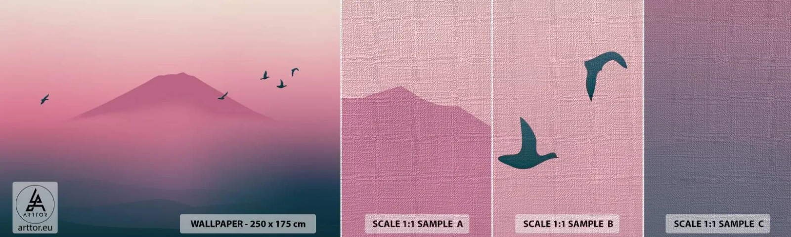 Fotobehang Monster Premium Canvas - Wandelaars boven de wolken - Abstractie, Landschap, Top van de berg - 100x30 cm