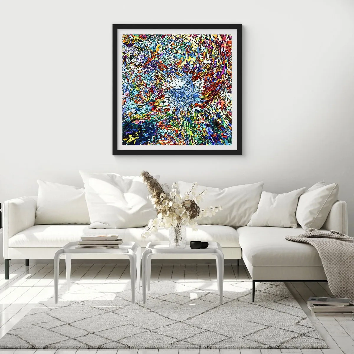 Poster in een zwarte lijst - Glas in lood druppel - 40x40 cm