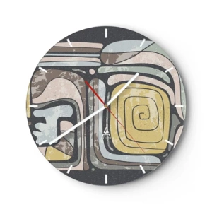 Wandklok - Klok - Abstracte vormen met een spiraalmotief in etnische stijl - 30x30cm - Abstractie in de precolumbiaanse geest - Moderne wanddecoratie voor woonkamer, keuken en slaapkamer ARTTOR