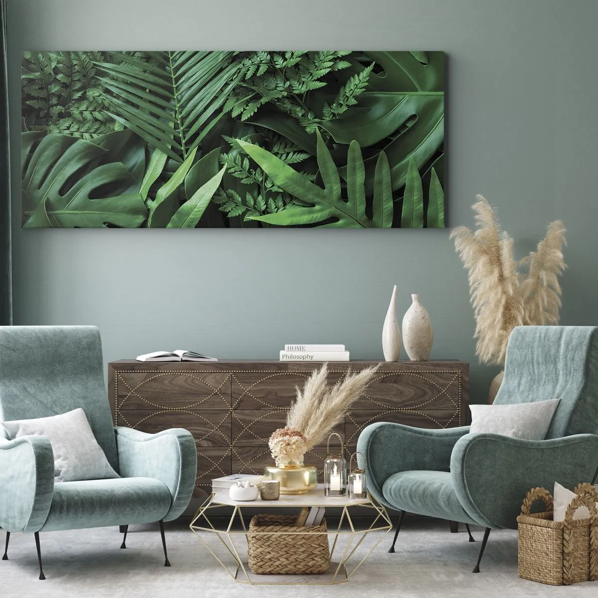 Schilderen op canvas - Ineengedoken in het groen - 100x40 cm