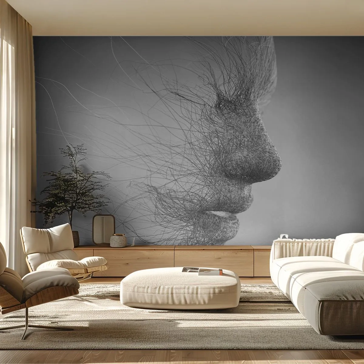 Fotobehang Premium Sand - De geest van de wind - Abstractie, Het gezicht van de vrouw, Grafisch - 250x175 cm