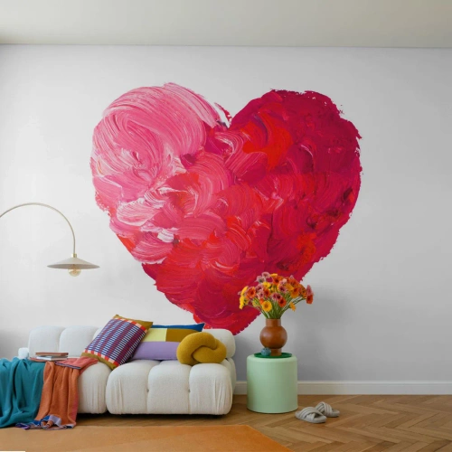 Fotobehang Premium Sand - Alles wat je nodig hebt is liefde - Abstractie, Rood hart, Symbool van liefde - 400x280 cm