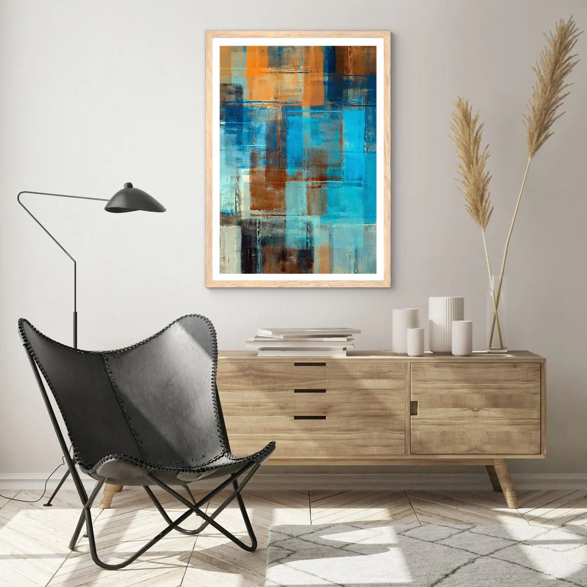 Een poster in een licht eiken lijst - Door de blauwe sluier - 30x40 cm