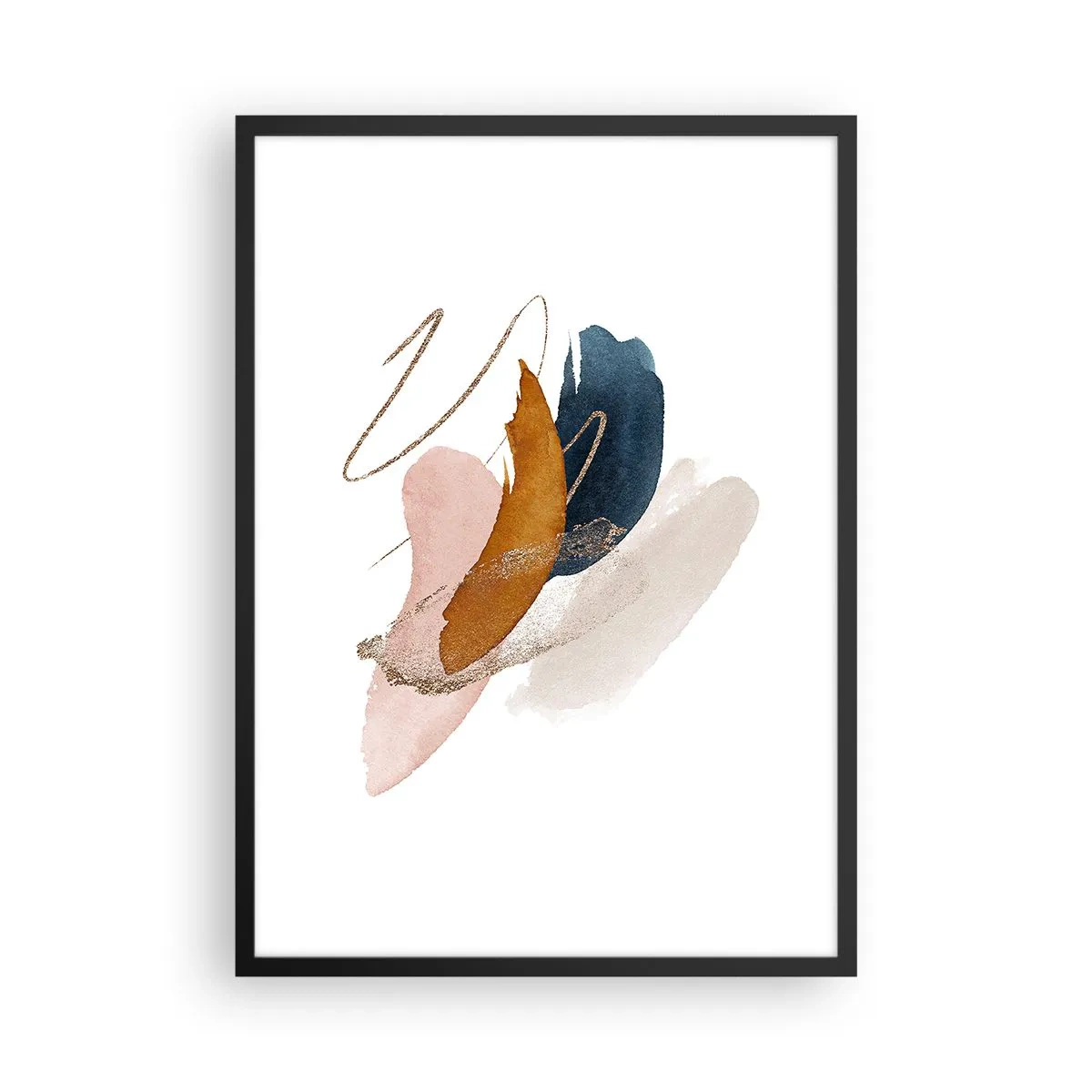 Poster in een zwarte lijst - Delicate abstractie in pasteltinten - 50x70cm - Gevleugelde compositie - Moderne wanddecoratie voor woonkamer en slaapkamer ARTTOR