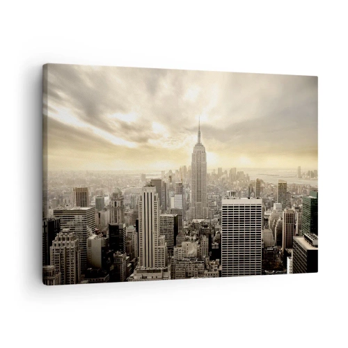 Schilderen op canvas - Panorama van de stad met uitzicht op het Empire State Building - 70x50cm - New York geweven van grijs - Moderne wanddecoratie voor woonkamer en slaapkamer ARTTOR