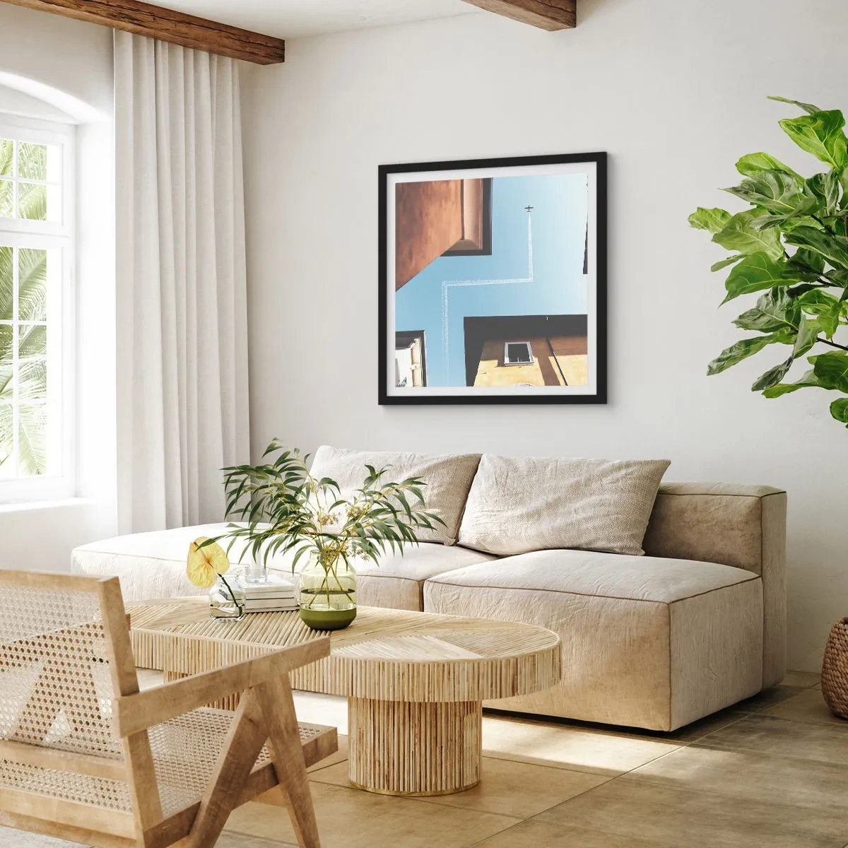 Poster in een zwarte lijst - Boven het doolhof van de stad - 50x50 cm