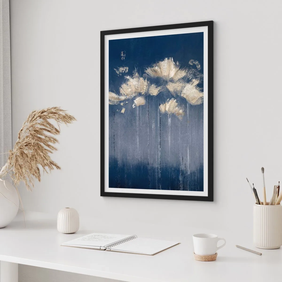 Poster in een zwarte lijst - Als bloemblaadjes in de wind - 70x100 cm