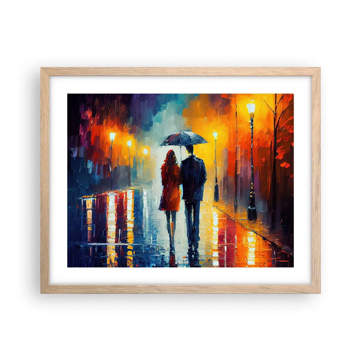 Een poster in een licht eiken lijst - Samen – een kleurrijke nacht - 50x40 cm