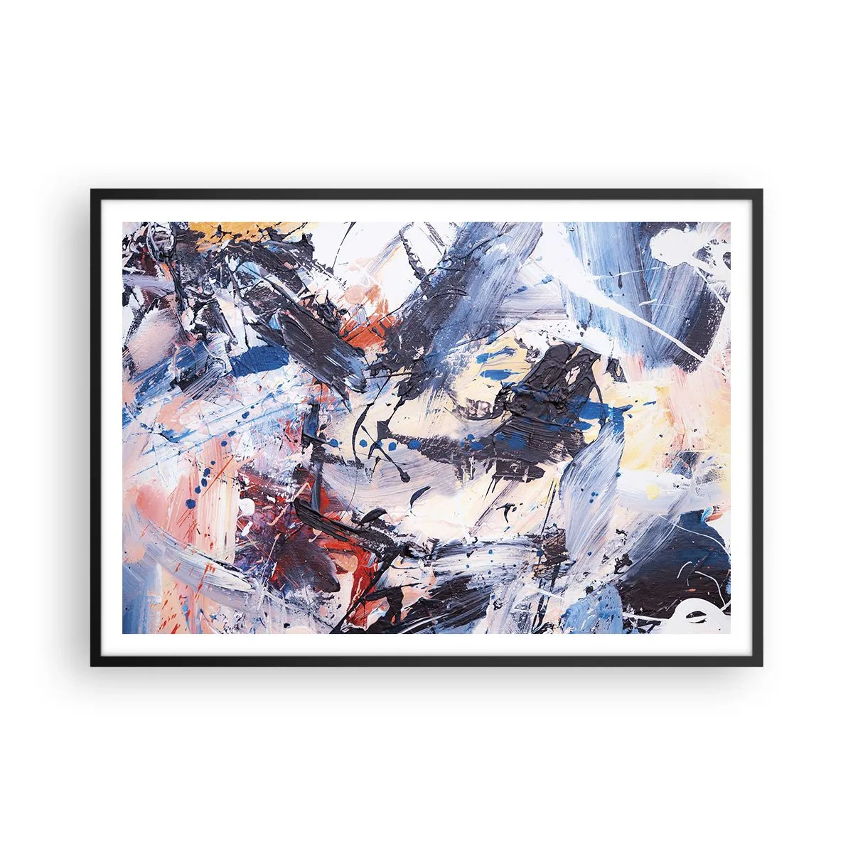 Poster in een zwarte lijst - Gekke dans van abstractie - 100x70 cm