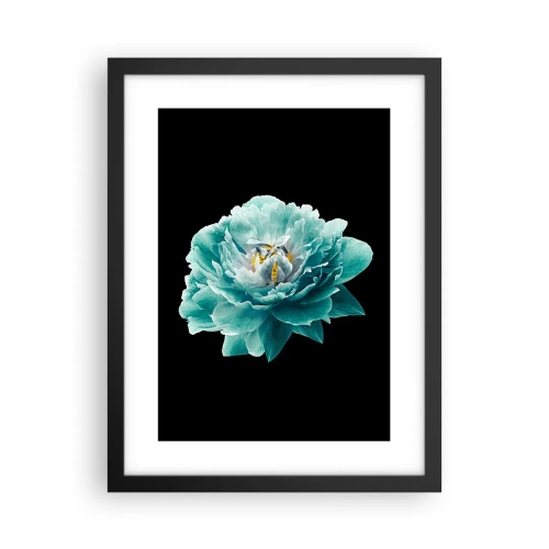 Poster in een zwarte lijst - Blauwe en gouden bloemblaadjes - 30x40 cm