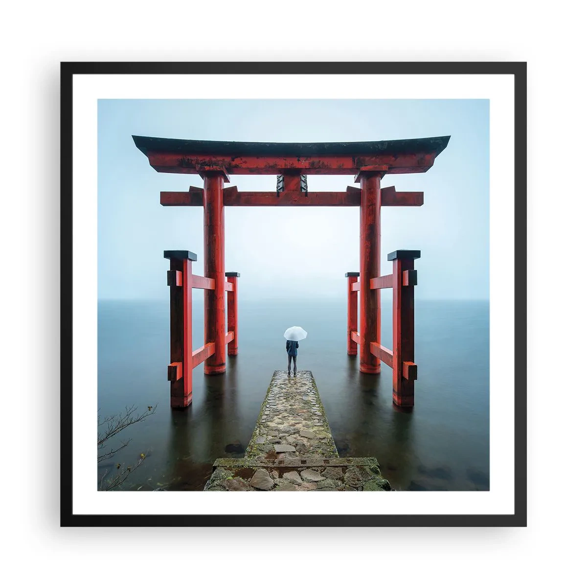 Poster in een zwarte lijst - Japanse mijmering - 60x60 cm