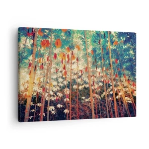 Schilderen op canvas - Een kleurrijk bamboebos met intense kleuren - 70x50cm - Het geheime leven van de bladeren - Moderne wanddecoratie voor woonkamer en slaapkamer ARTTOR