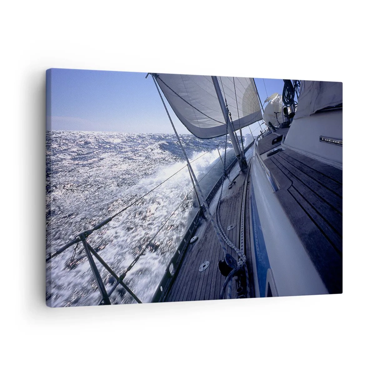 Schilderen op canvas - Een zeilboot op een stormachtige zee met witte zeilen en een houten dek. - 70x50cm - Ik weet wat het is om een