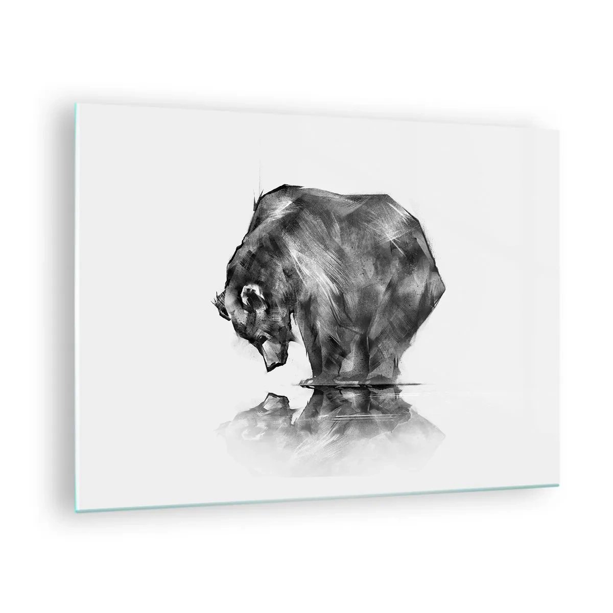 Schilderen op glas - Afbeelding van een beer die over het wateroppervlak leunt - 70x50cm - Leuk om een geliefde persoon te zien - Moderne wanddecoratie voor woonkamer en slaapkamer ARTTOR