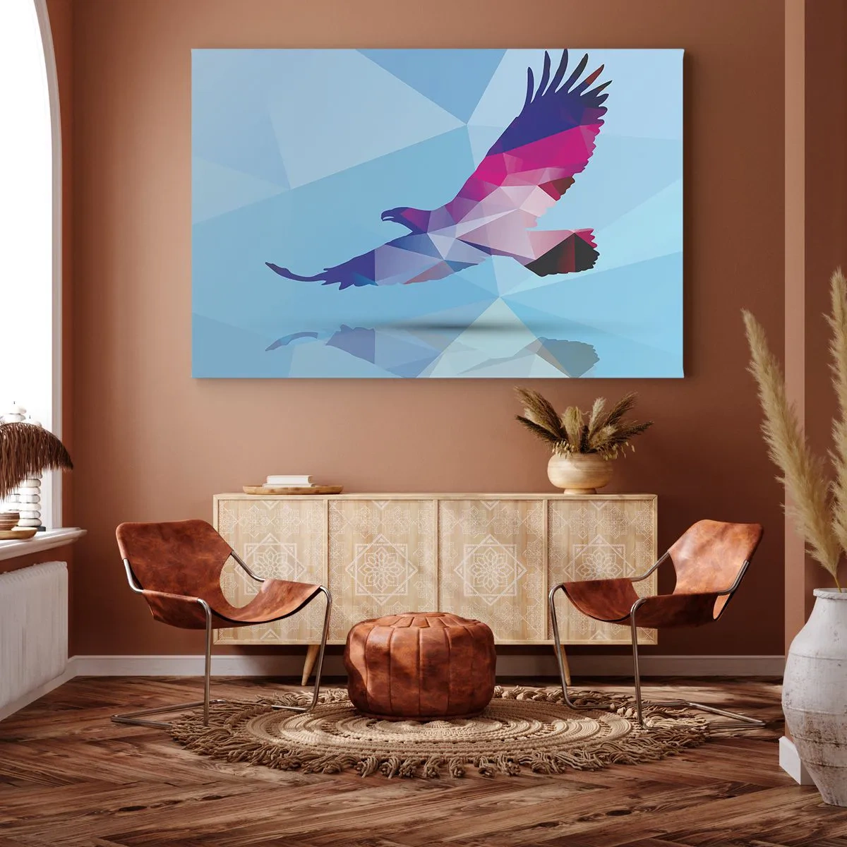 Schilderen op canvas - Adelaar in een lila kristal - 120x80 cm