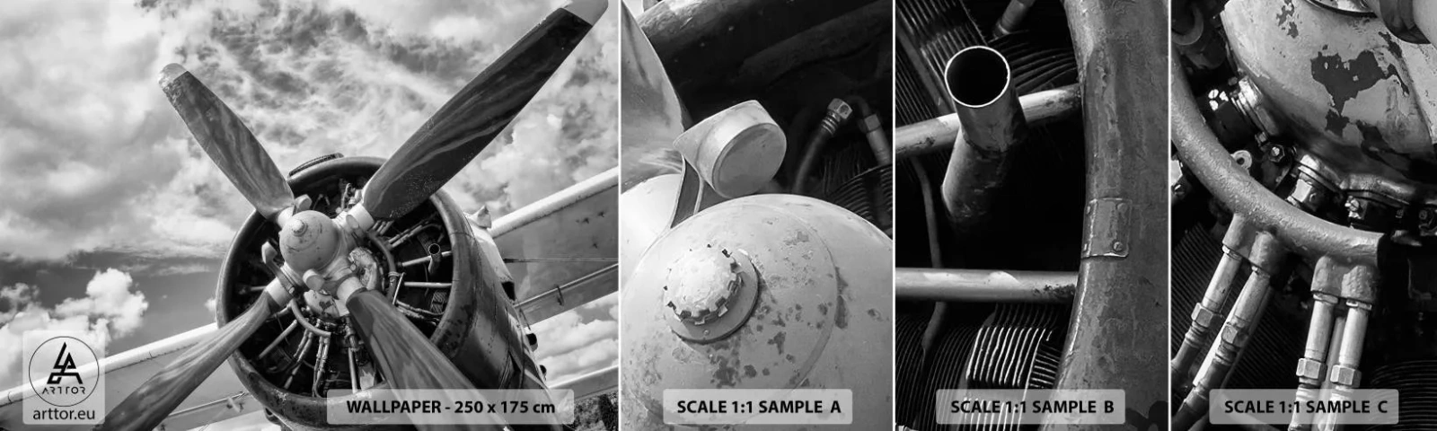 Fotobehang Staaltje Standard Eco - Veroveraar van de lucht - Vliegtuig, Vliegtuigpropeller, Vintage - 100x30 cm